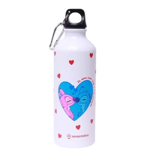 Garrafa de Alumínio 500ml C/gancho Stitch e Angel namorados - Zona Criativa (01)