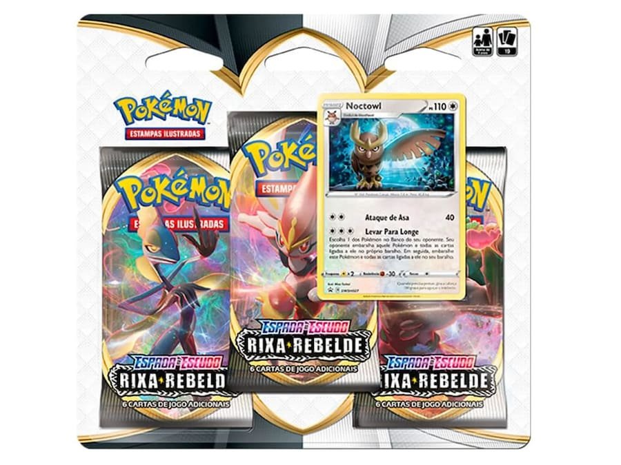 Blister Triplo (Espada & Escudo 2) - Rixa Rebelde (Noctowl) - Pokémon Tcg